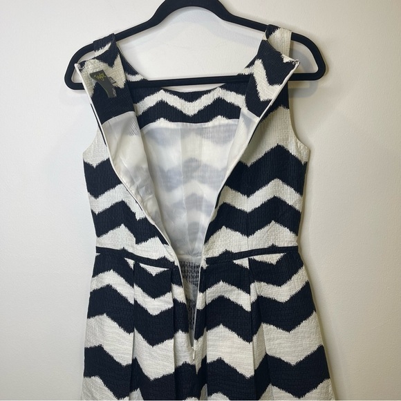 Taylor Chevron Zig Zag Jacquard Black White Fit Flare Dress Size 4 - Picture 9 of 15